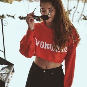 WONDROUS cropped distressed sweater